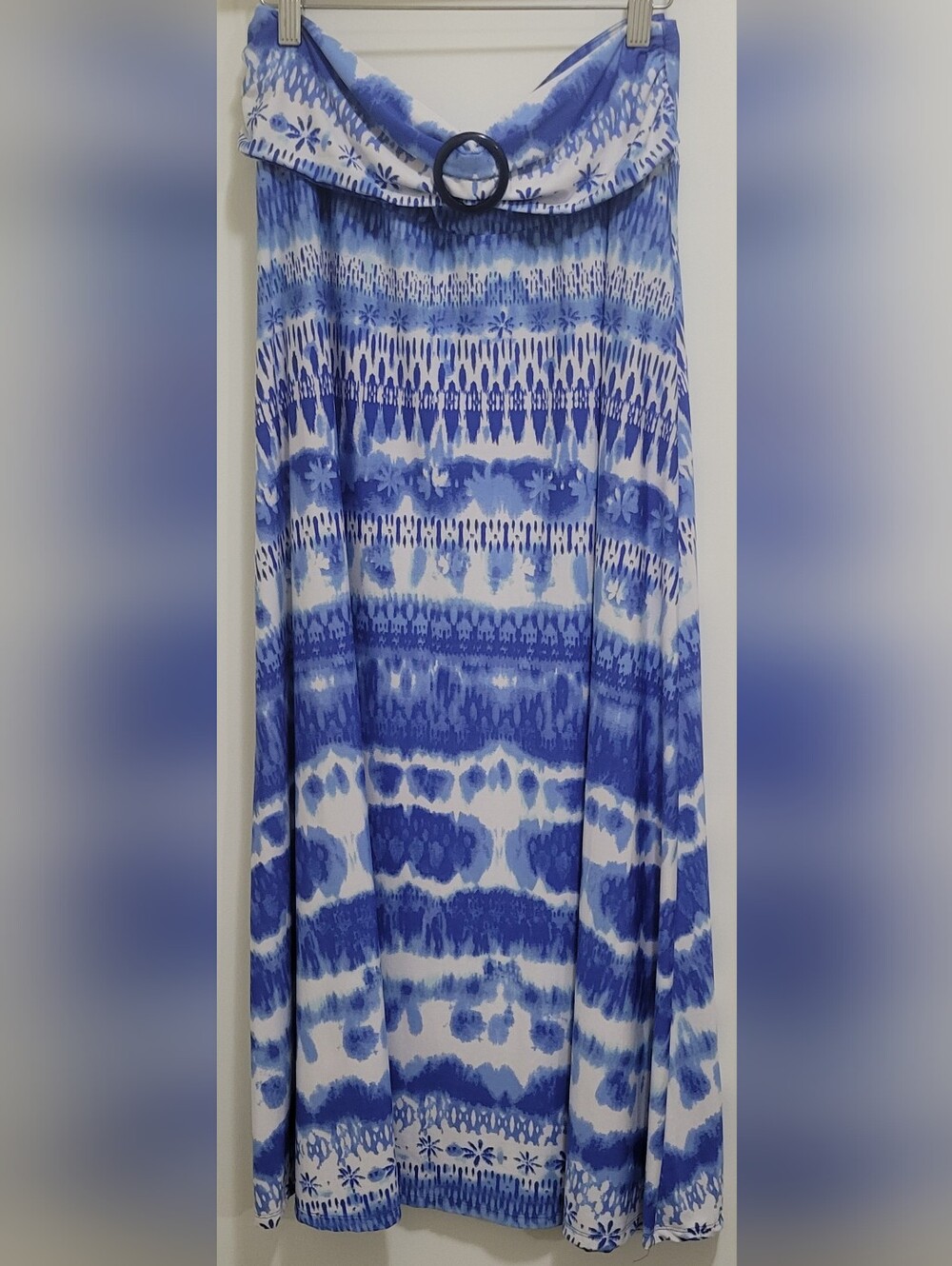 Blue & White Maxi Skirt - Women's Flowing Printed Skirt